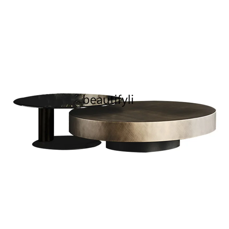 

Italian Mild Luxury Retro Size Combined Tea Table Living Room Carbon Steel Bronze Design Creative Glass Side Table