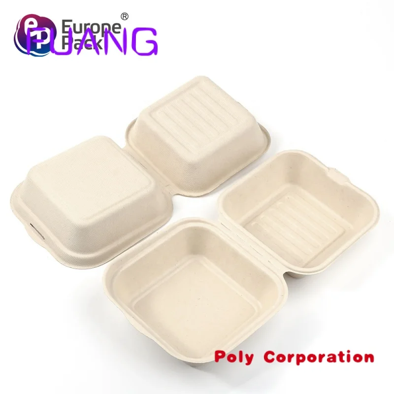 Alta qualidade Biodegradável Hamburger Container Papel Pulp Burger Box Embalagem Personalizado Impresso.