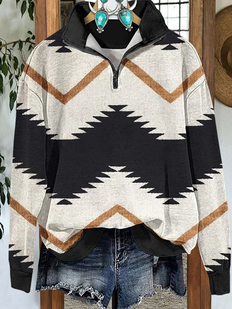 Western Arrow Aztec Zipper Sweatshirt