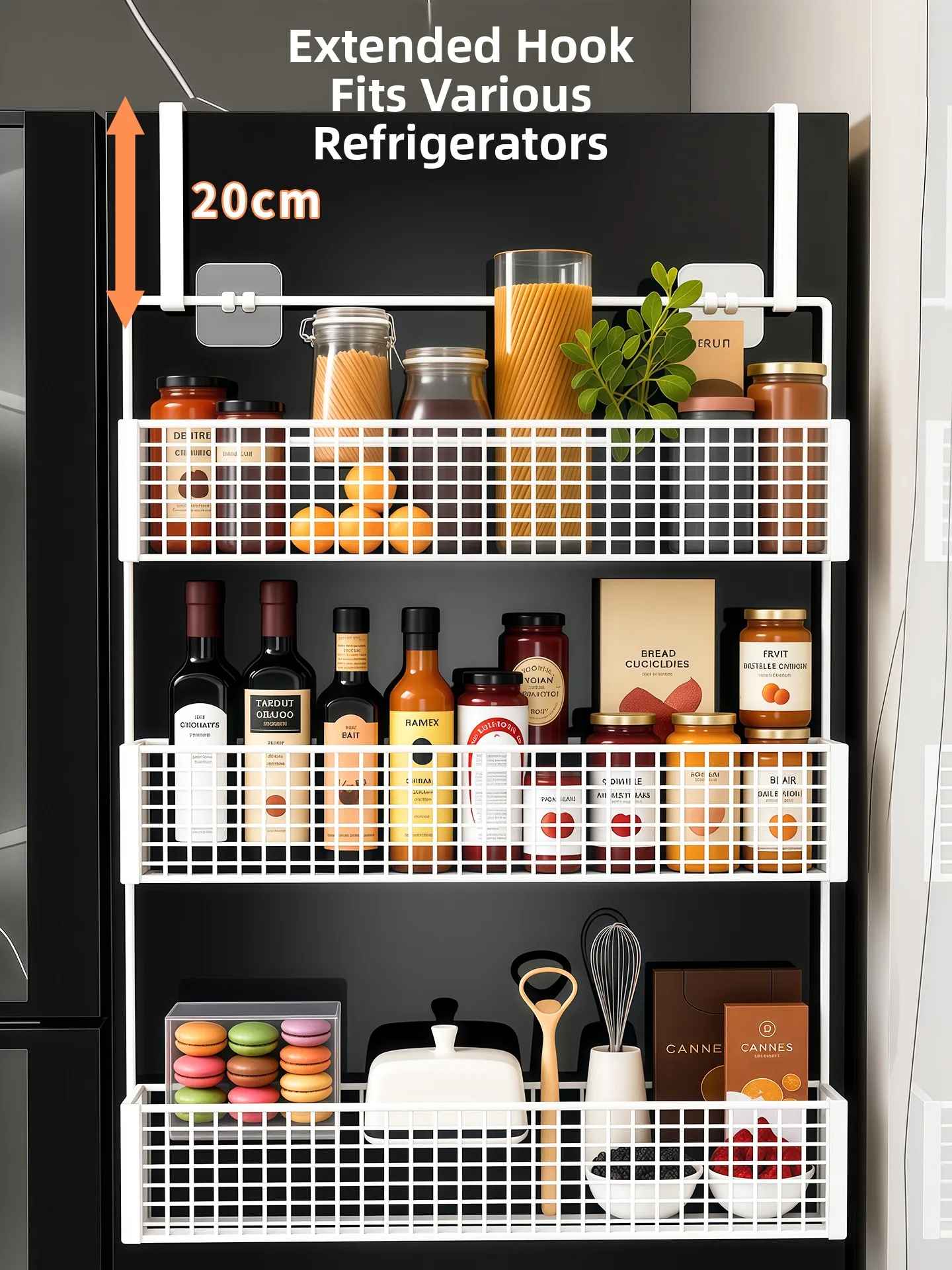 

Multi-Layer Kitchen Storage Ra Refrigerator Side Storage elf Preservation Film Hook No Drilling Required Iron Material