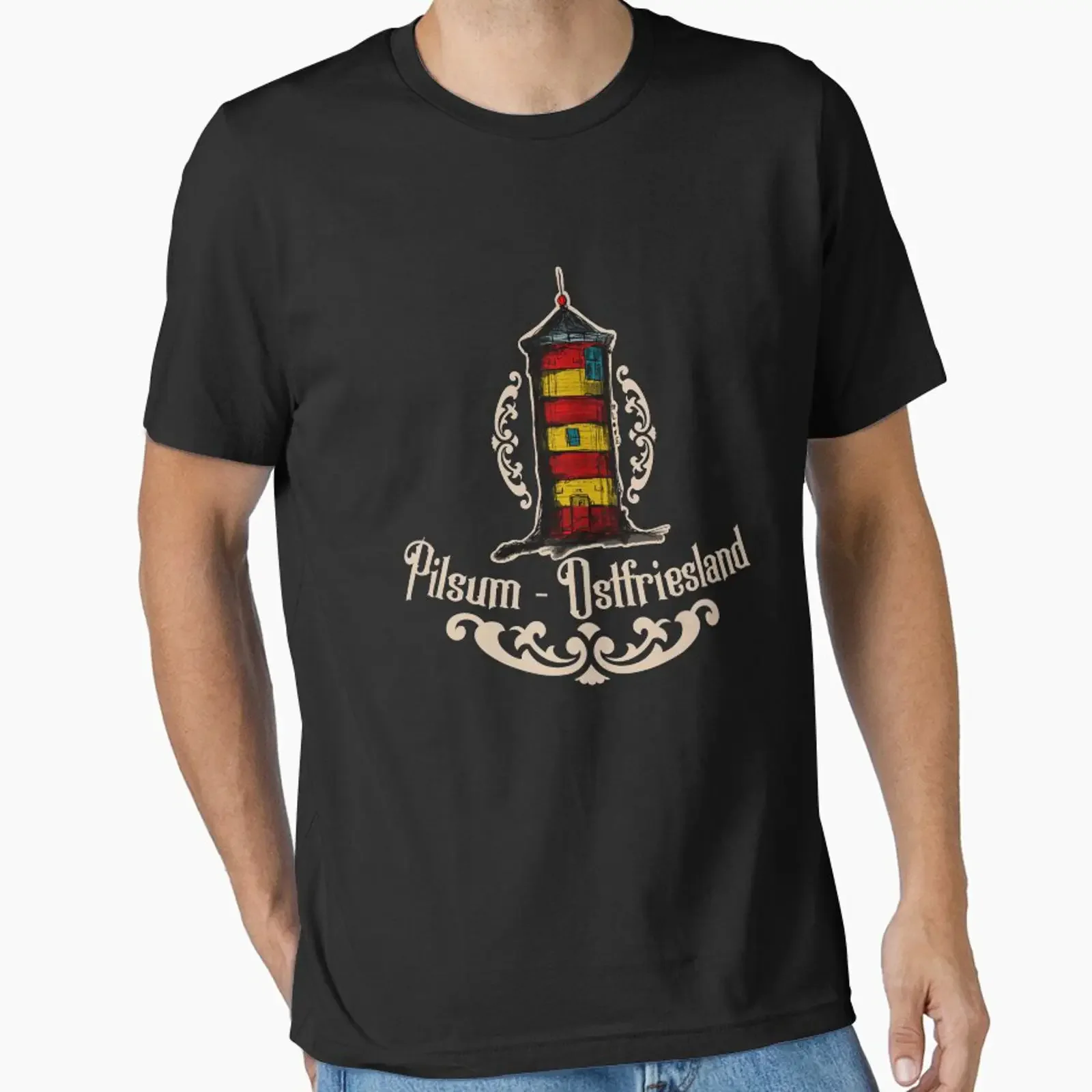 Pilsum Pilsumer Krummhörn lighthouse Lower Saxony East Frisia designed and sold by emm j vintage Washed graphic Casual Soft