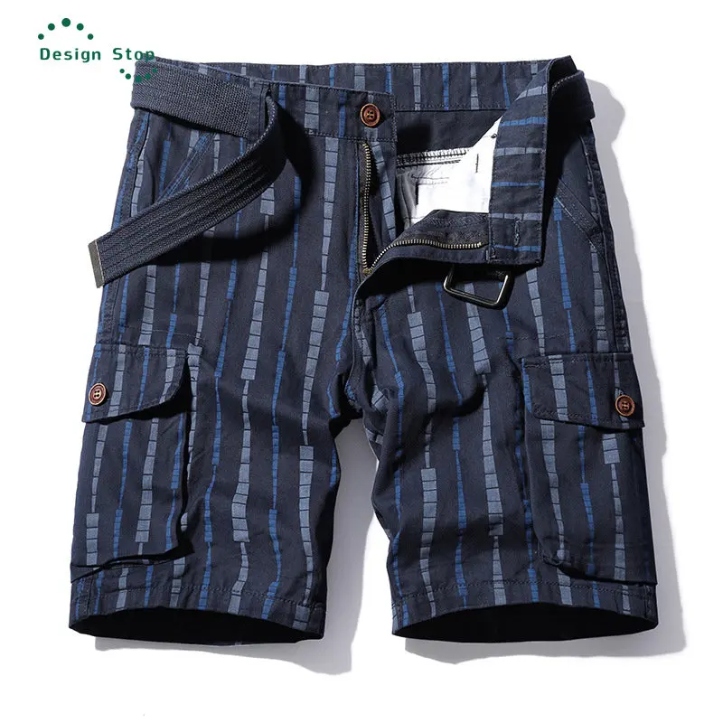 High-Quality Cotton Cargo Shorts for Men Comfortable and Versatile Stripe Bermuda Shorts