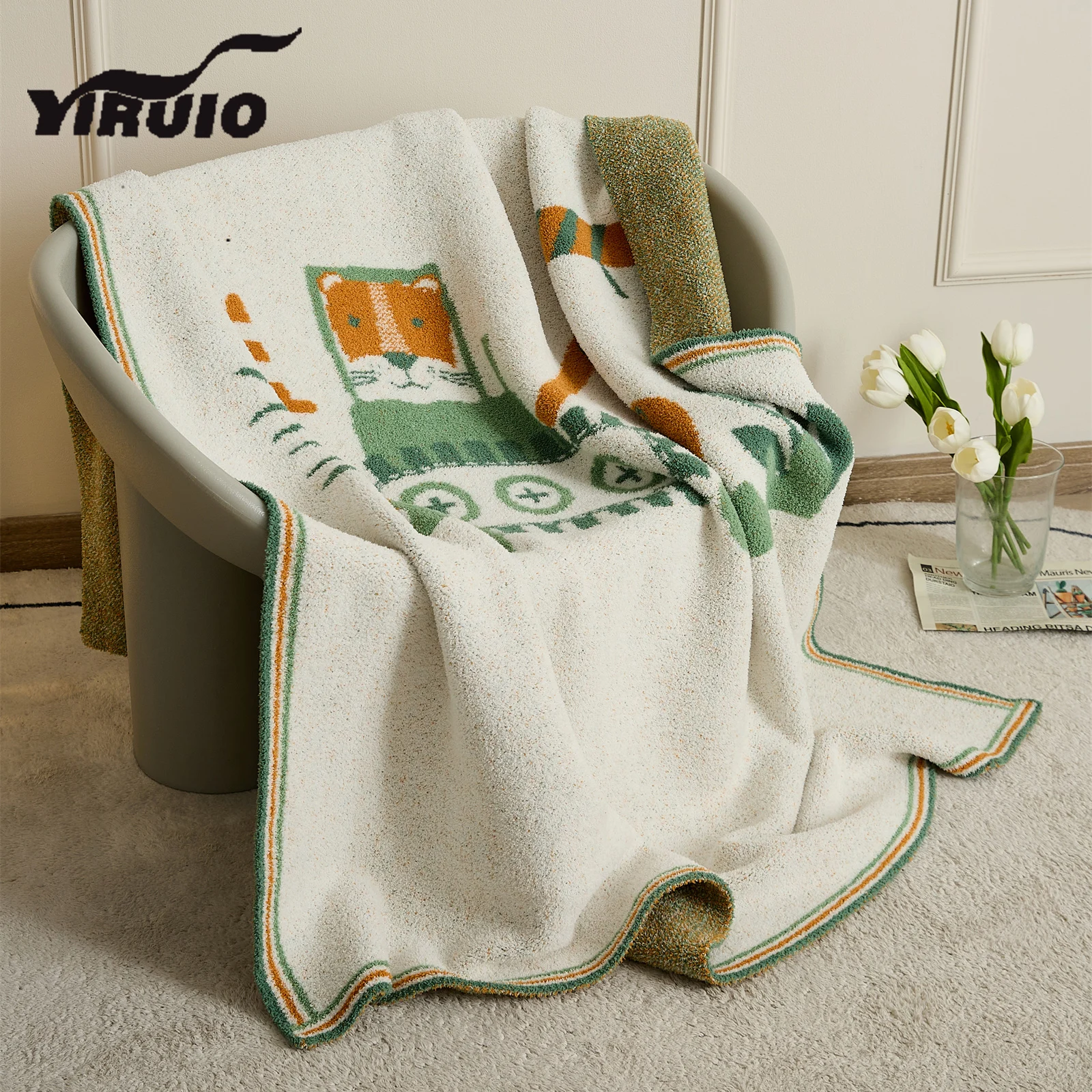 YIRUIO Kawaii Cartoon Lion Shovel Blanket Summer Air-conditioned Room Breathable Warm Quilt Blanket Boy Room Decorative Blankets