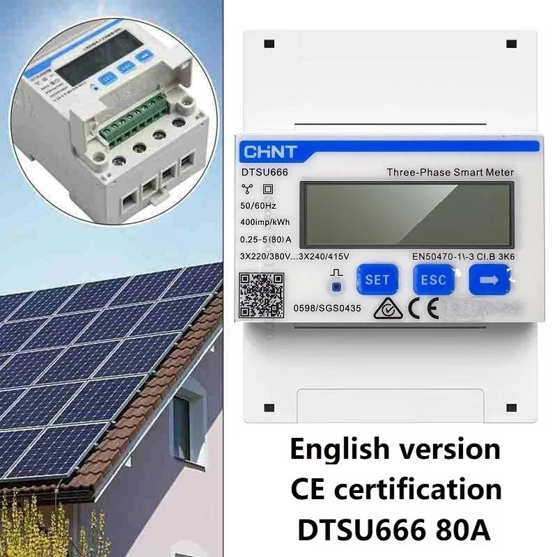 DTSU666 80A Electricity Energy Meter 3 Phase Four-Wire Guide Rail Type CHINT English Inverter RS485