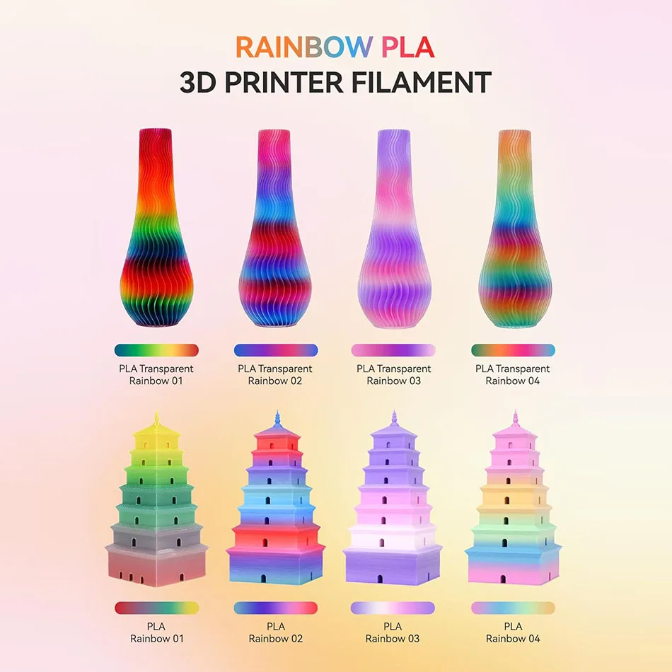 JAYO PLA Rainbow Filament 1.75mm 11OOG PLA Transparent/ Silk PLA Rainbow 3D Filament For FDM Neatly Wound 3D Printing Material