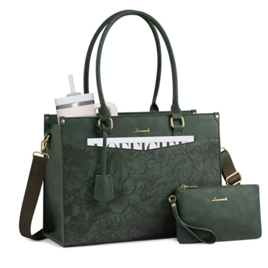 

LOVEVOOK Laptop Bag for Women, 2-in-1 Tote Purse with Clutch and Cup Holder, Waterproof Briefcase for Work Travel