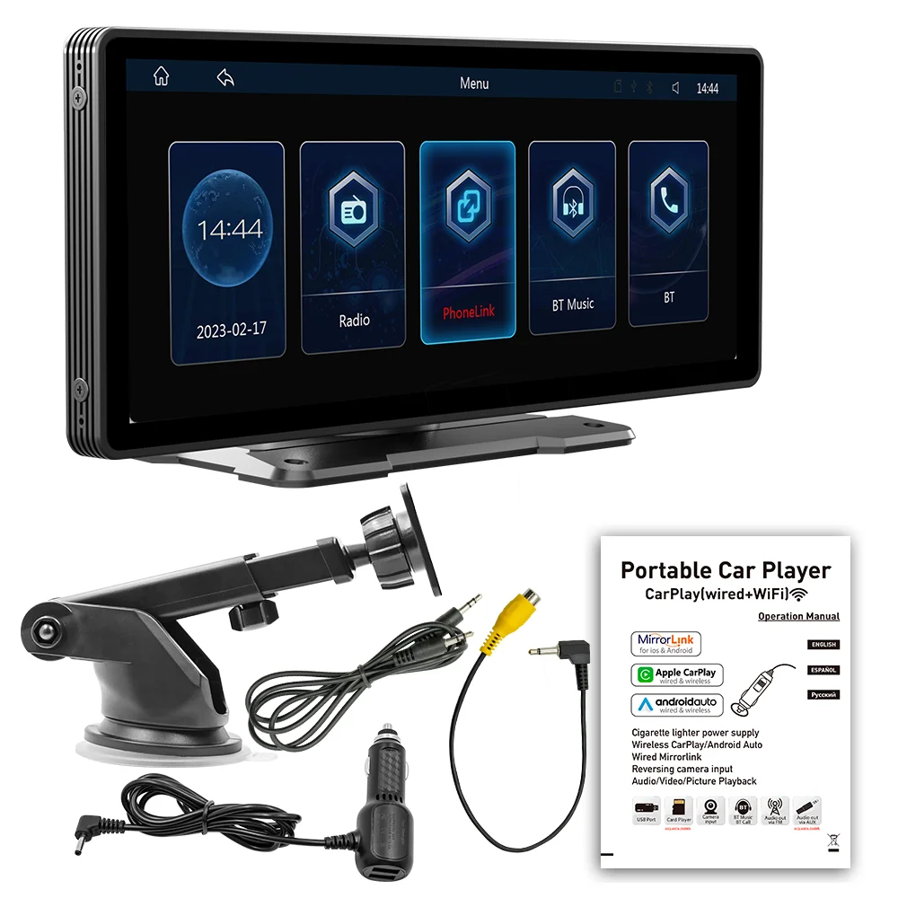 Portable Car Stereo Carplay 10.26 Wireless Carplay GPS Navigation Display with Dash Cam Car DVR Drive Recorder