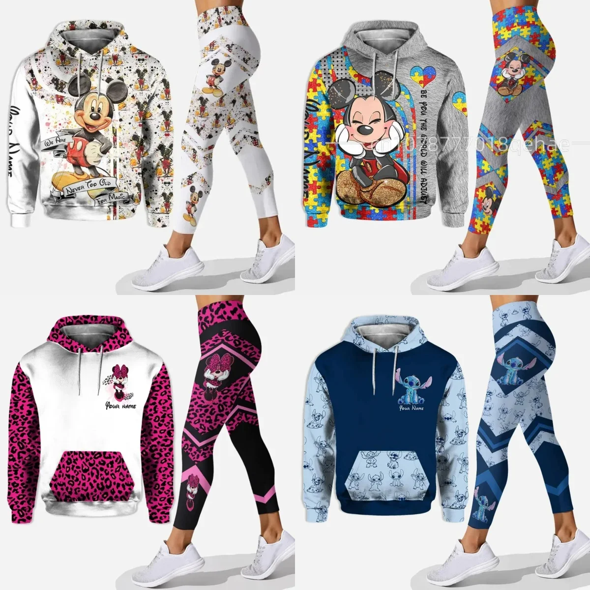 

3D New Women's Set Sports Hooded Sweater Yoga Pants Sports Disney Princess Yoga Set Essential Hooded moleton feminino