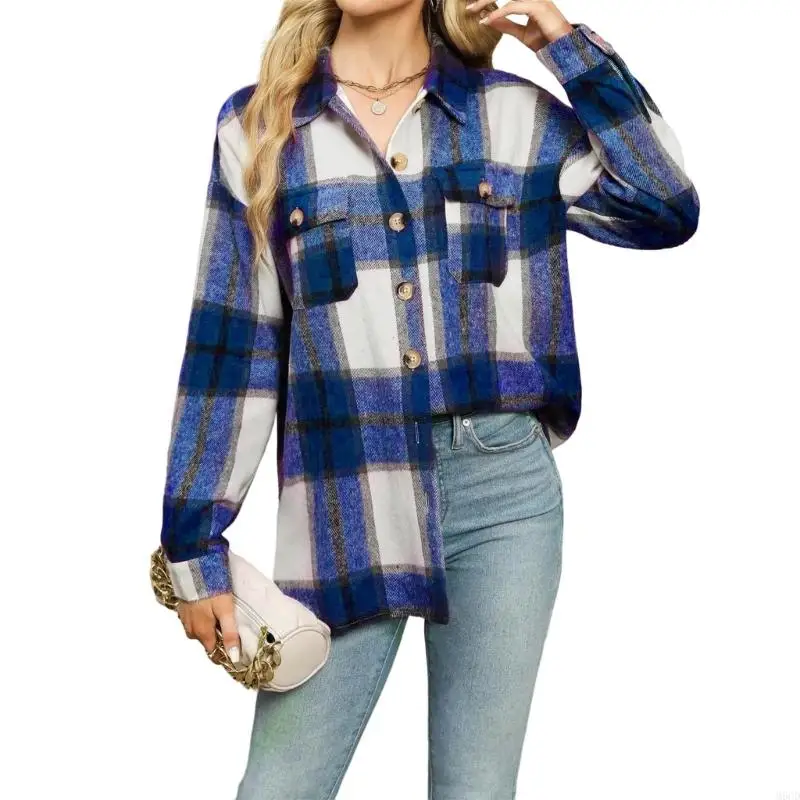 M6CD dames vallen outfits modkleding s flanel button down shirts jassen met mouwen naar beneden