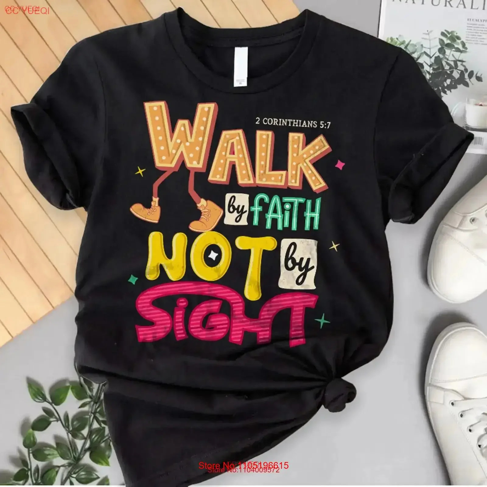 Walk By Faith Not Sight Bible Verse T Shirt Christian Apparel Womens Aesthetic Clothing vintage Washed Soft Unisex