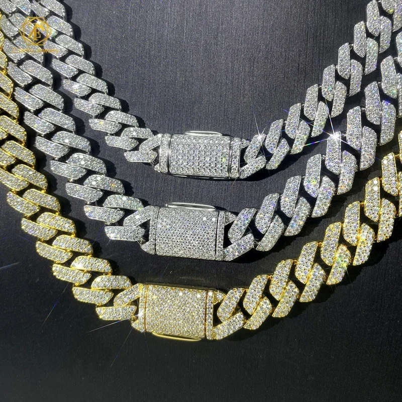 Hip Hop Diamond Chains in Silver 925 Vvs Moissanite 12mm Cuban Link Chain Women Men Cluster Cuban Necklace 8m 13mm 15mm Wide