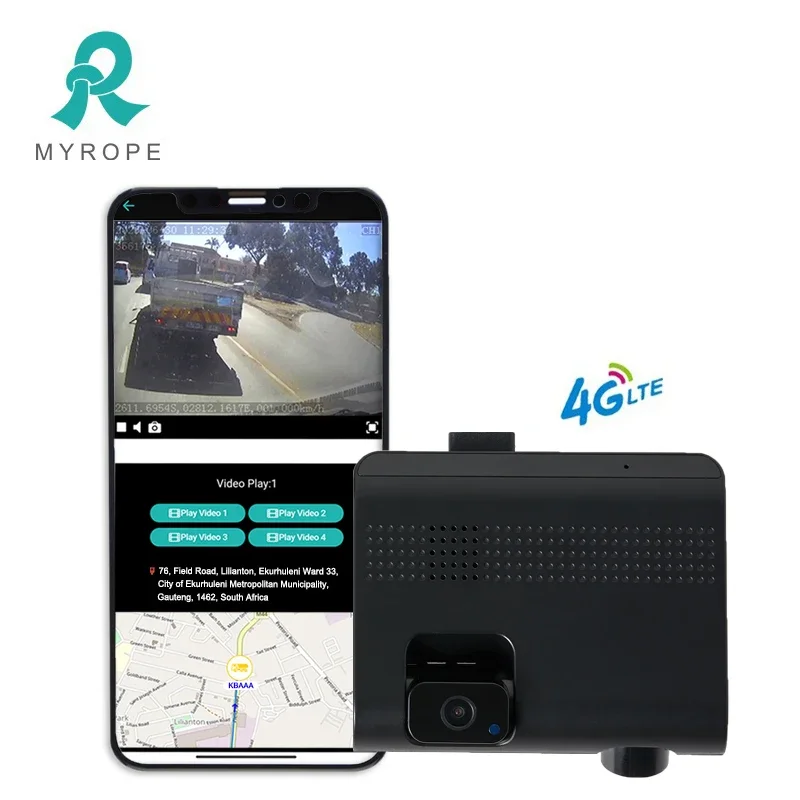 Dashcam 4G de doble lente frontal dentro de cámara de vídeo DVR para seguimiento GPS de coche basado en tarjeta Sim