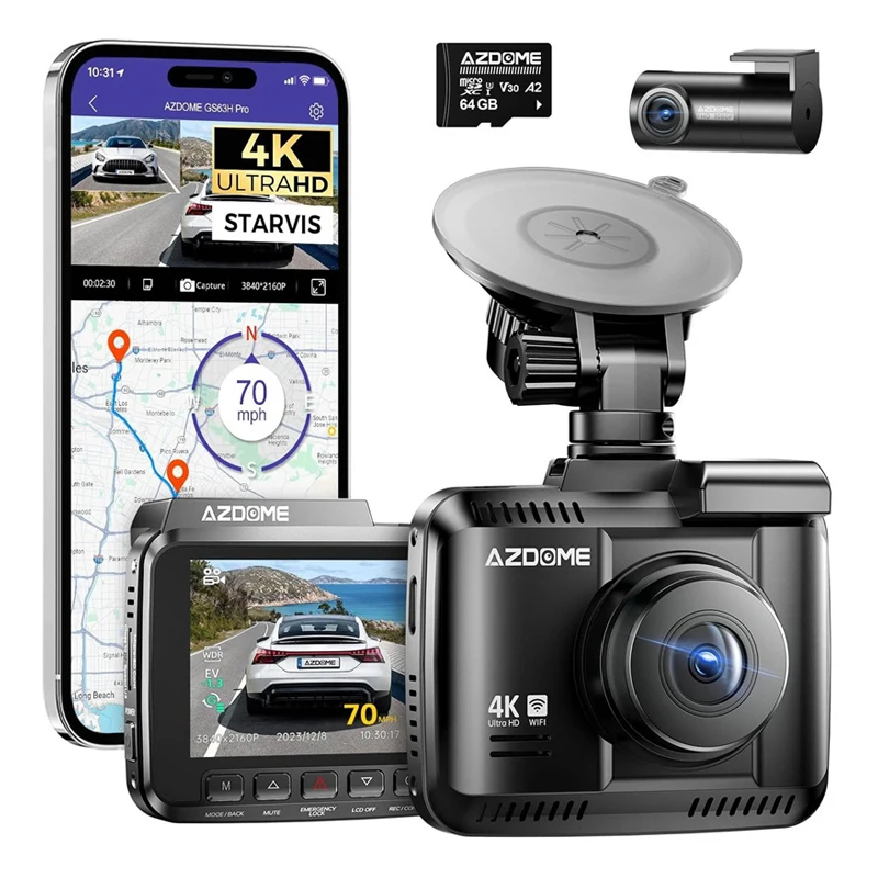 AZDOME Dash Cam GS63H Pro 4K+1080P 2.4