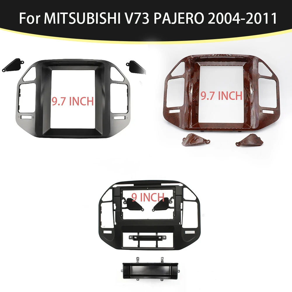 For MITSUBISHI V73 PAJERO 2004-2011 9/9.7 Inch 2 Din Car Radio Fascias Tesla Style Multimedia Frame Video Player  Panel Trim