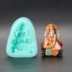 Przy TS0015 Mold Silicone Asian Goddess Woman Clay Sculpture Making Candle Mould Mother Laxmi Idol Lotus Clay Resin Moulds