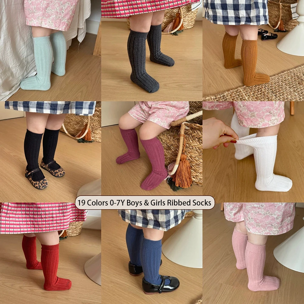 Spanish Boys Girls Knee High Ribbed Sock Cotton Childrens Long Socks Solid Color Kids School Uniform Sock Infant Baby Stocking