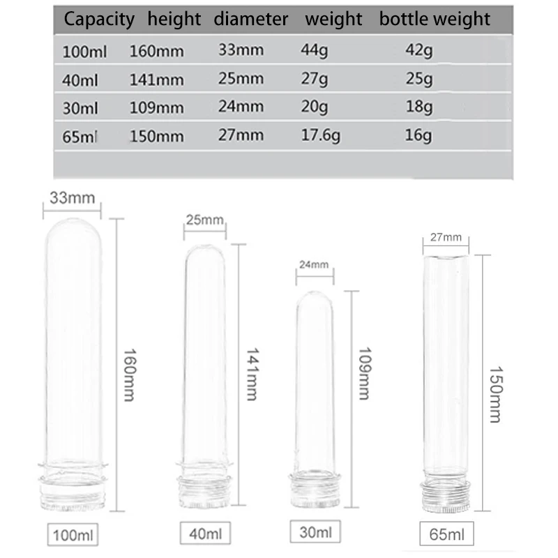 Imagem -06 - Pet Test Tube Garrafa Transparente Cilíndrico Plástico Garrafa Recarregável para Máscara Doces Linha de Dados 30 ml 40 ml 70 ml 100ml 10 Pcs