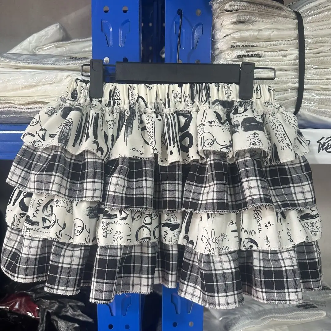Subculture Japanese Y2k Cute Ruffled Plaid Skirt Punk Rock Print Cake Skirts Japanese Preppy Style Casual New 2025 Women Skirts