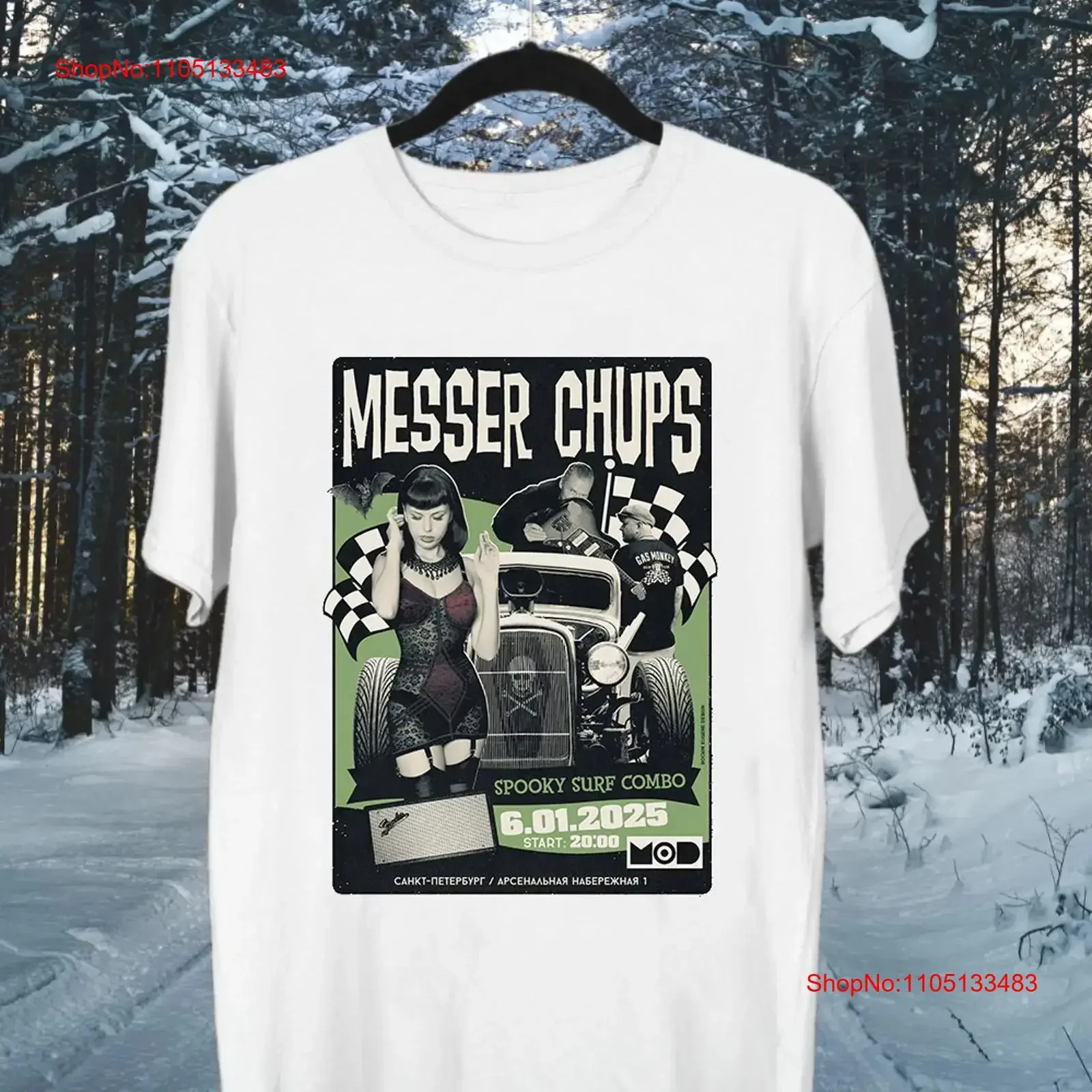 

Комбинированная футболка Messer Chups Band Spooky Surf, размер S 5XL AA1754, винтажный потертый дышащий топ унисекс с рисунком для повседневной носки