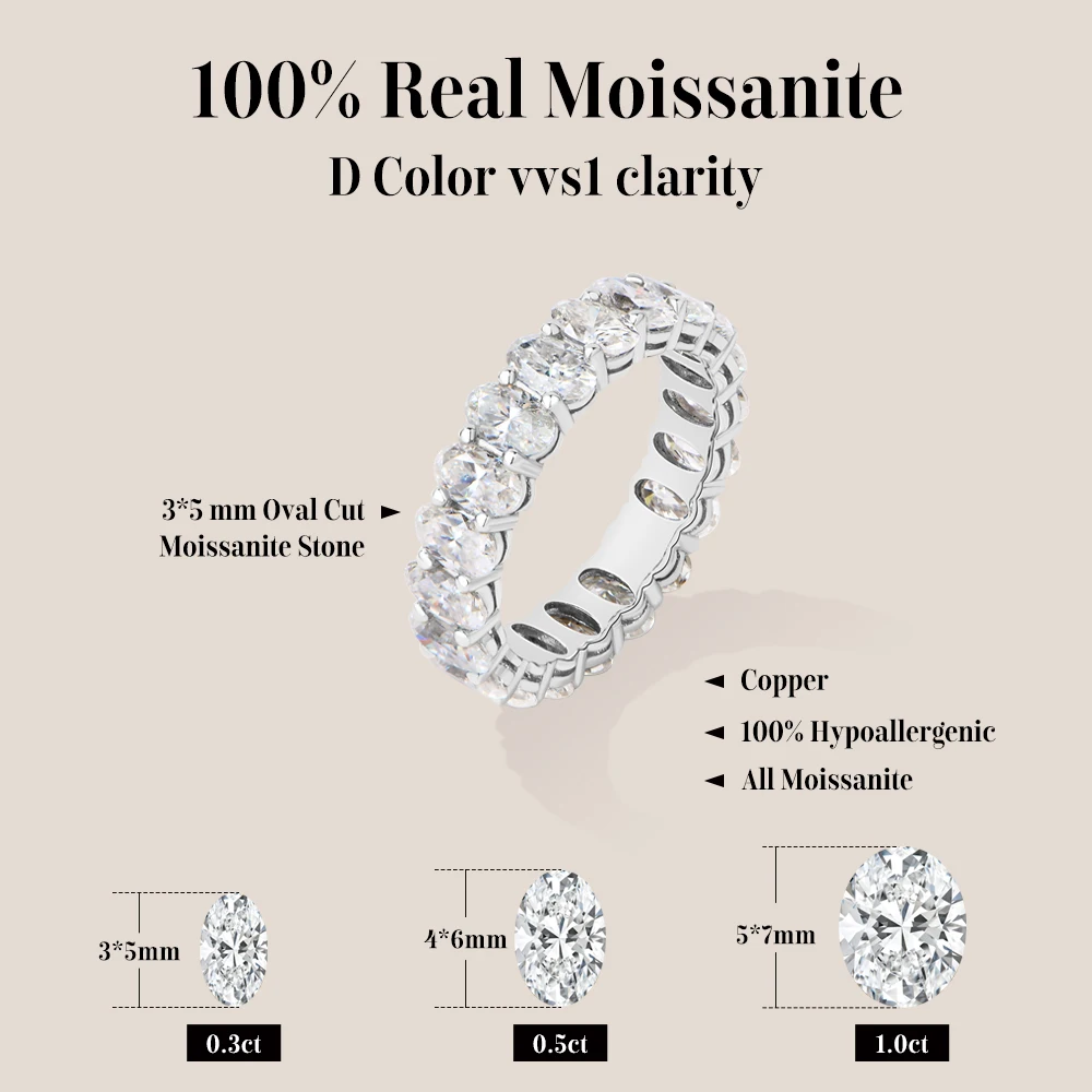 ATTAGEMS Moissanite Eternity Rings for Women Gold Plated Copper Full Pave Stackable Engagement Band for Her Bridal Jewelry Gifts