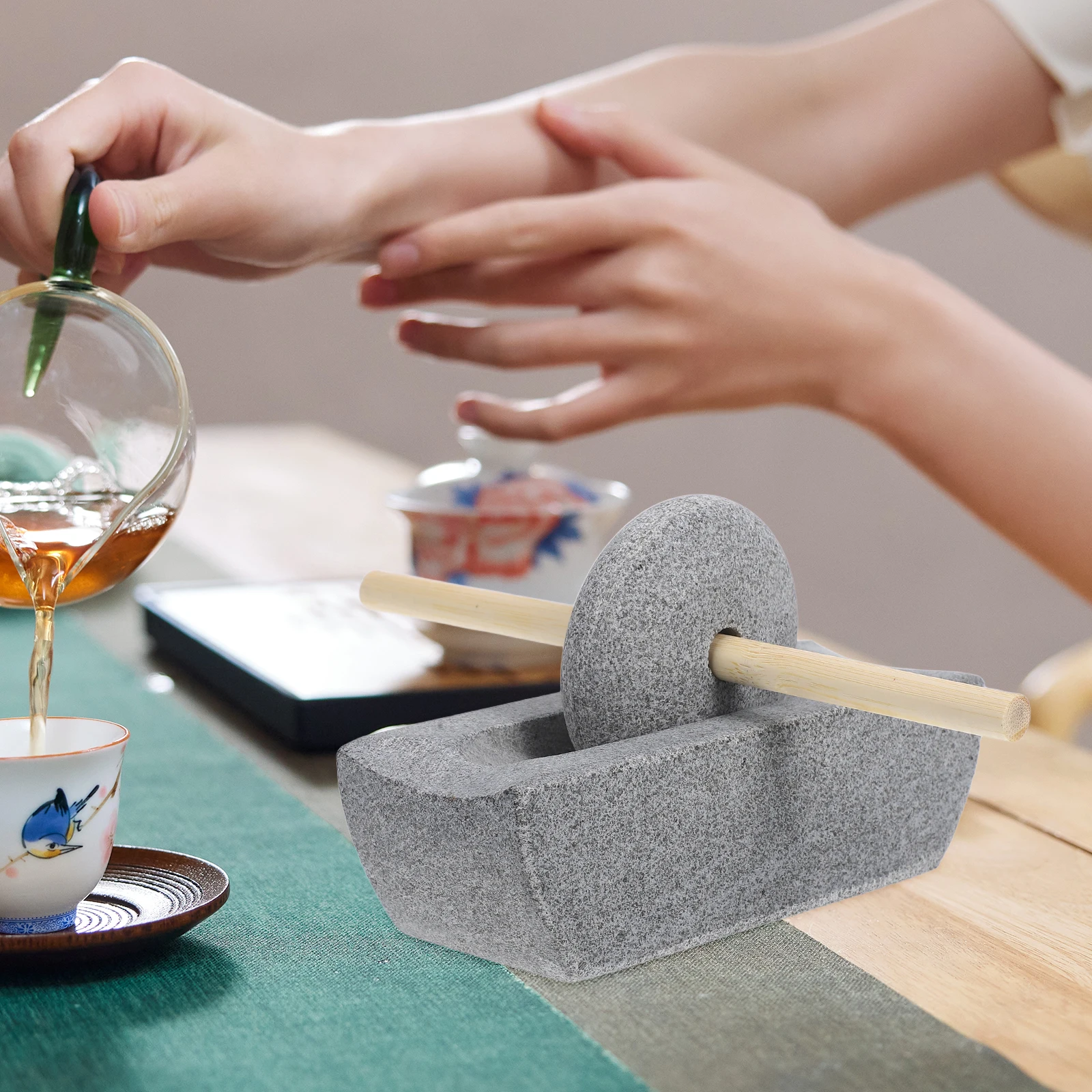 

1 set Stone Grinder Pestle Hand Crank Coffee Spice Cereals Mortar Roller Desktop Traditional Craftsmanship Versatile Kitchen Use