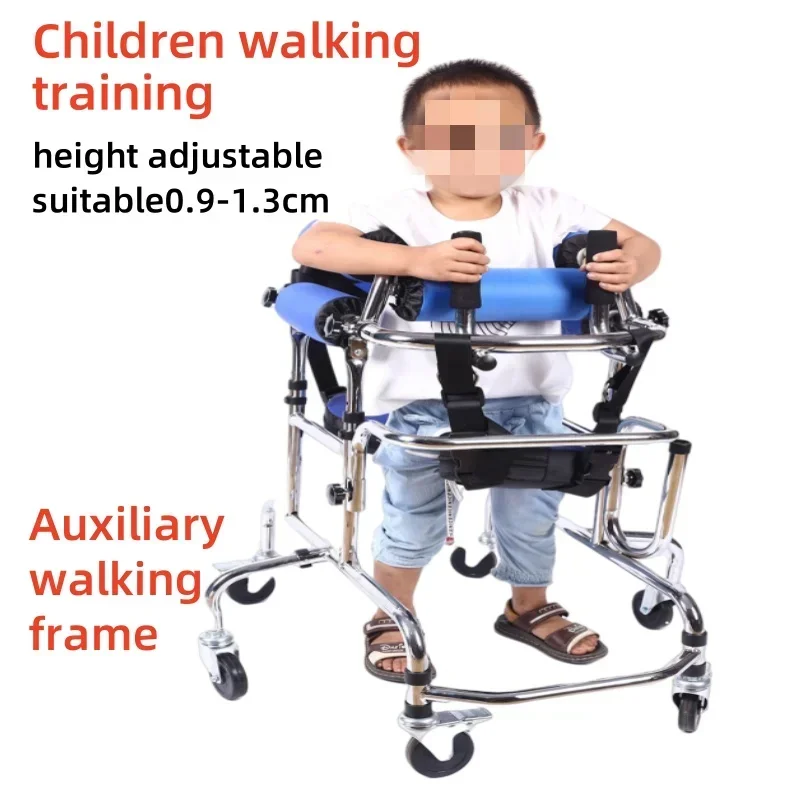 Adjustable Height Rolling Upright Walker with Seat and Brakes Walking Aid for Disabled Hemiplegia Stroke Patient