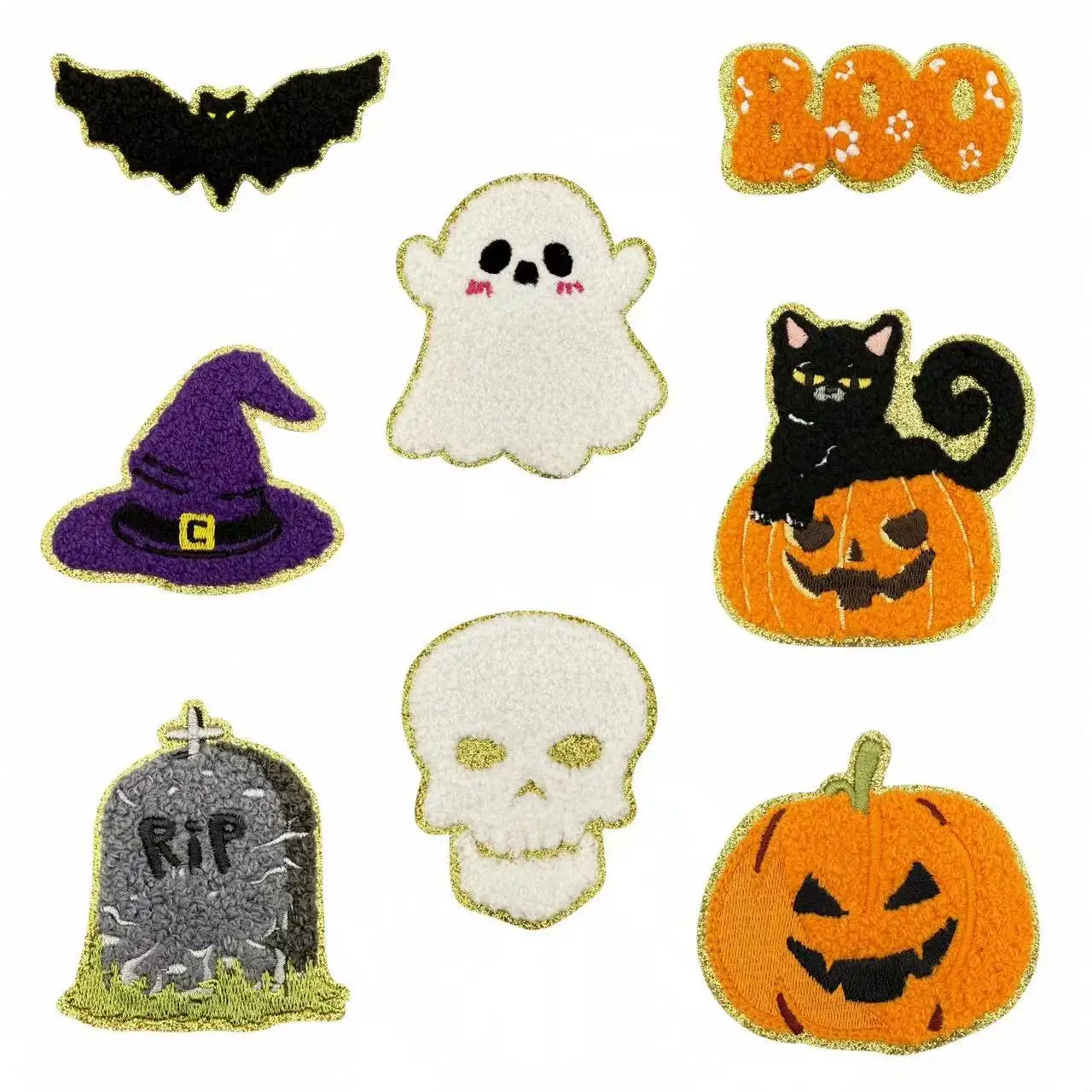 Halloween Embroidery Patch With Gold Edge Towel Embroidery Patch Accessory Clothing Ironing