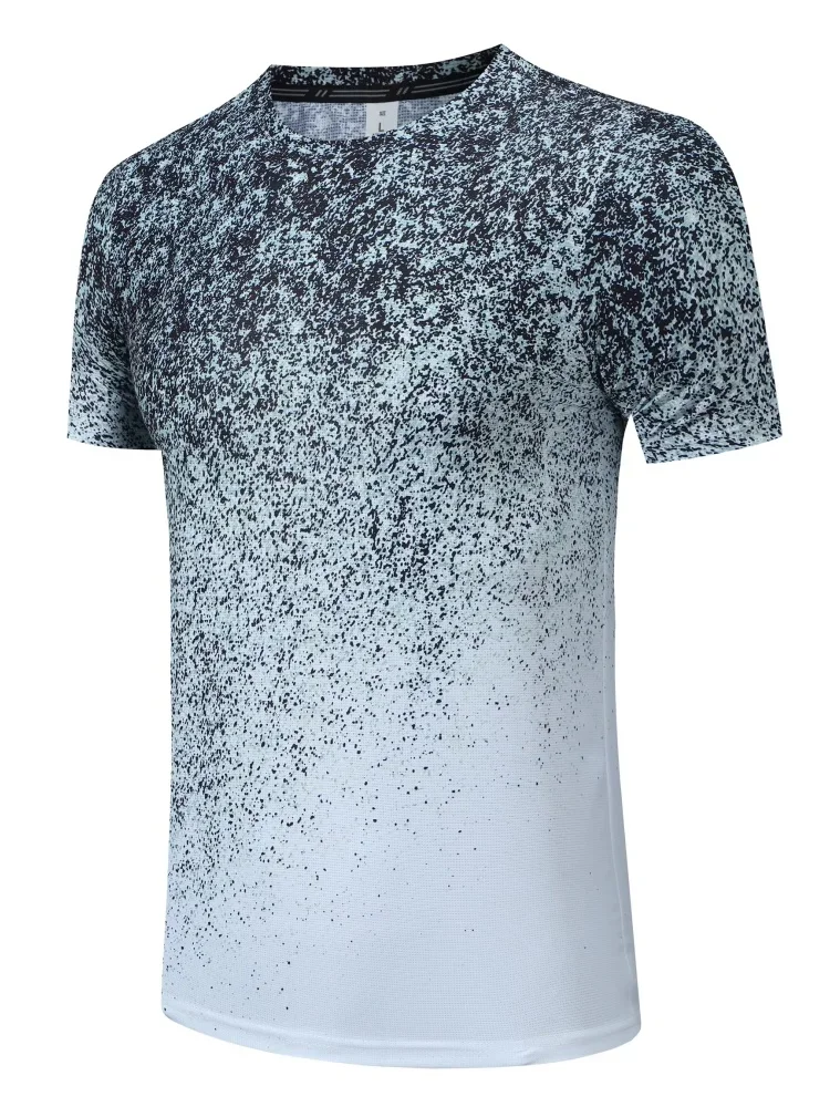 Fashion Printed Round Neck Men's T-shirt 2027 Summer Men's New Fast Drying Badminton Tennis Short Sleeved Top