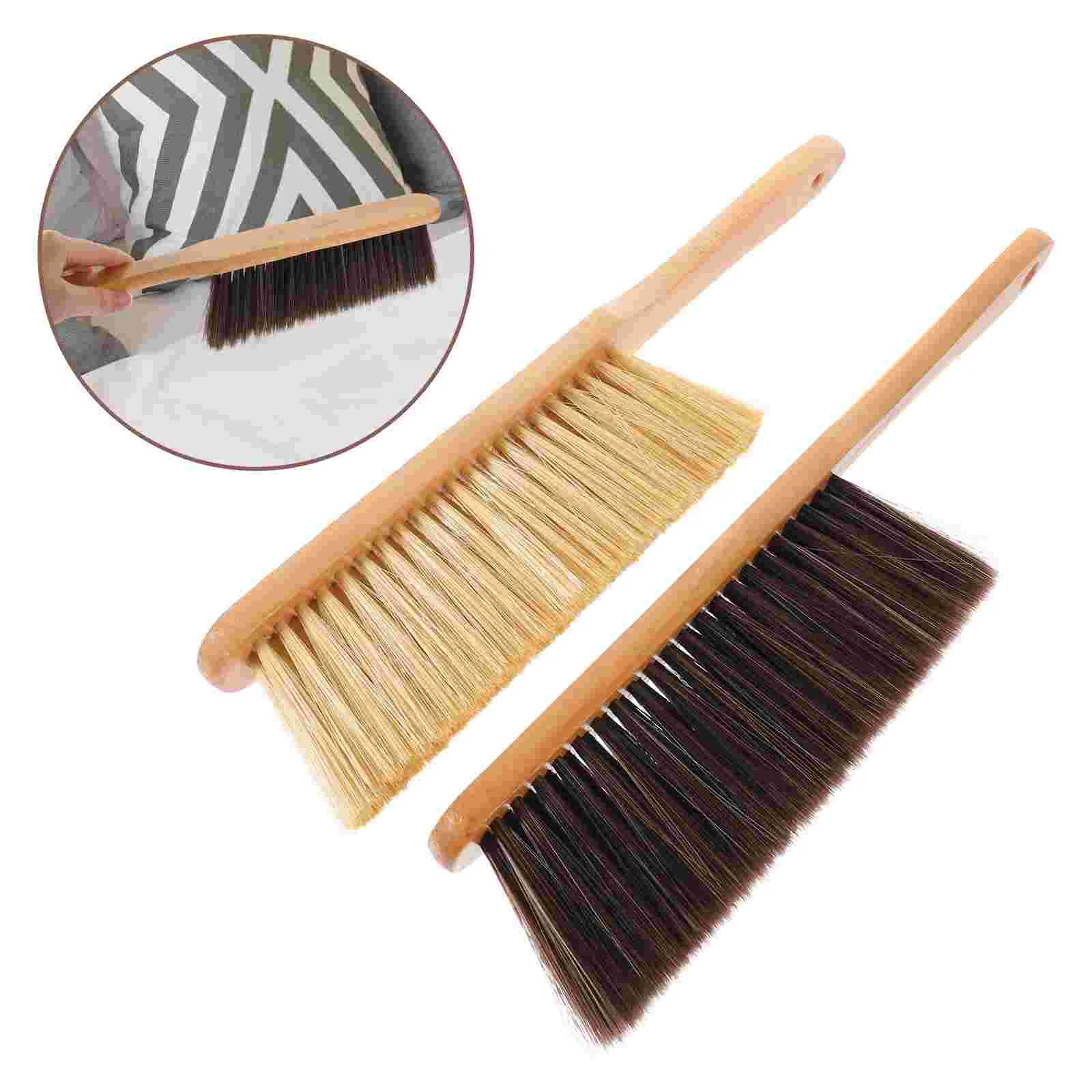 Dust Cleaning Brush Hand Broom Wood Whisk Kitchen Dirt Soft Sofa Bed Bench Dusting Handheld