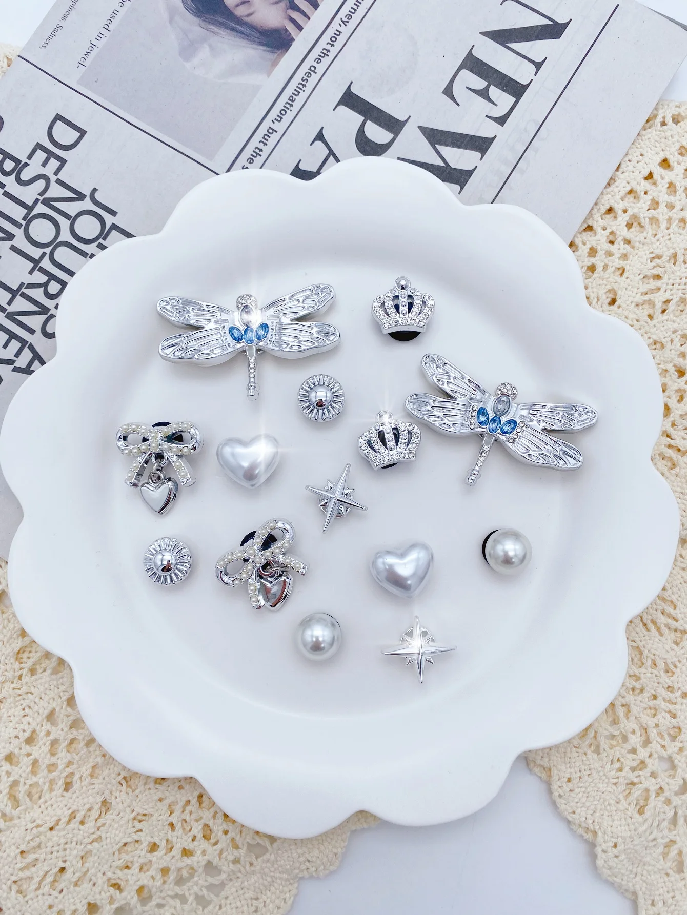 14pcs Fashionable ABS Shoe Charms – Sparkling Rhinestone Dra
