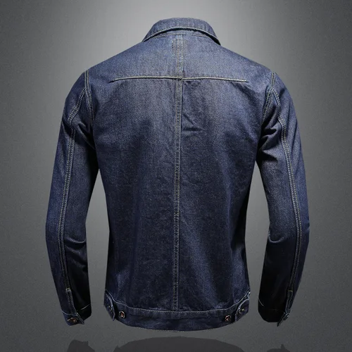 Imagen 2 del producto Abrigo vaquero informal azul oscuro de alta calidad para hombre, moda clásica, estilo europeo, M-4XL atractivo, novedad de 2024