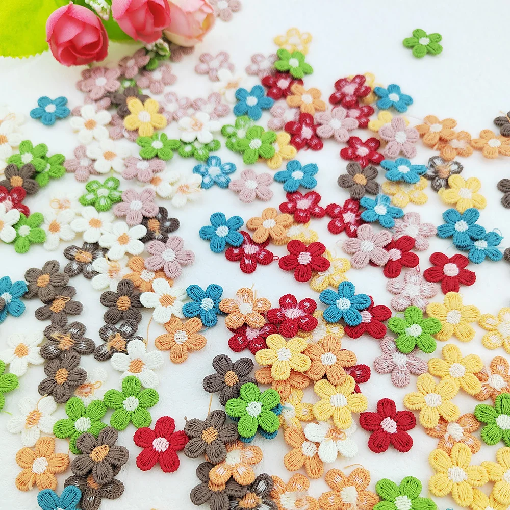 Mini Crochet Five Petal Flower Appliques, DIY Hat Clothes, Sewing Supplies, Headwear Decor, Stick-on Patches, 15mm, 80Pcs Lot