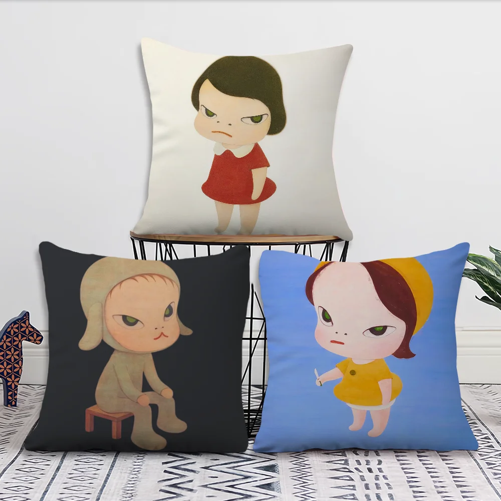 Cartoon Y-Yoshitomos N-Nara Art P-Posters Pillow Case Square Cushion Room Bedroom Headboard Sofa Living Backrest Car Accessories