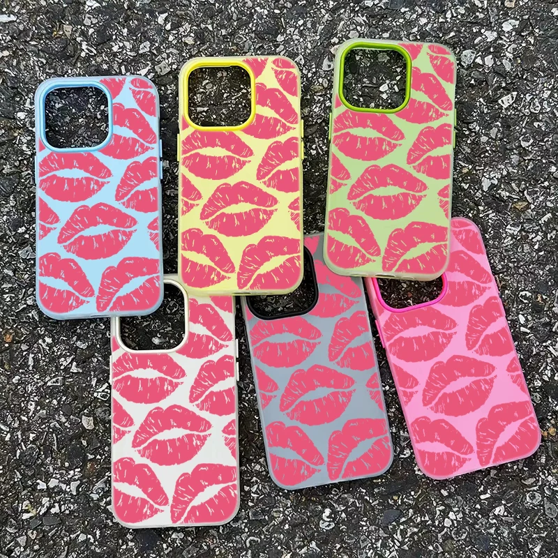 Sexy Girl Pink Lips  Pattern Design 2 in 1 Matte Phone Case For iPhone 17 16 15 14 Pro Max 13 12 11 Plus Air Shockproof Cover - view 6