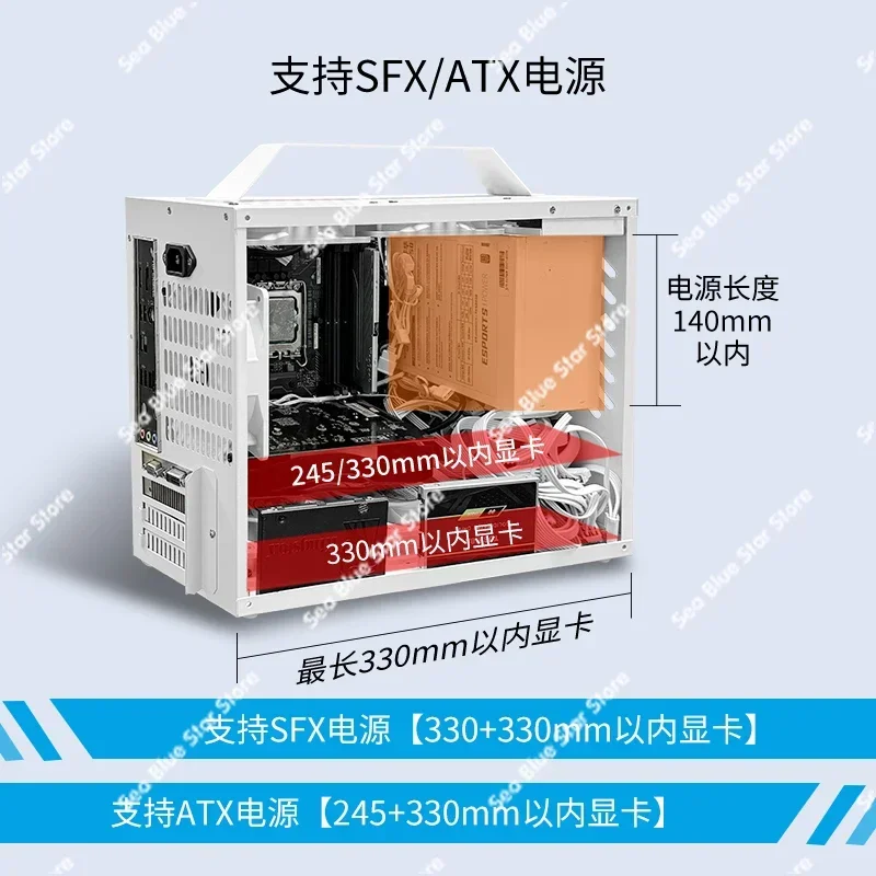 M3 Portable MATX/ITX Small Main Case Mini White Air Cooled Side Transparent Acrylic DIY Shell