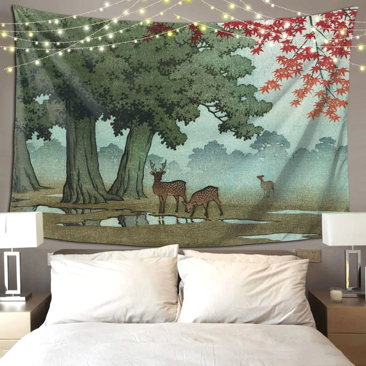 

Олень Нара Park от Kawase Hasui гобелен забавный настенный эстетический гобелен для украшения дома для гостиной, спальни, общежития