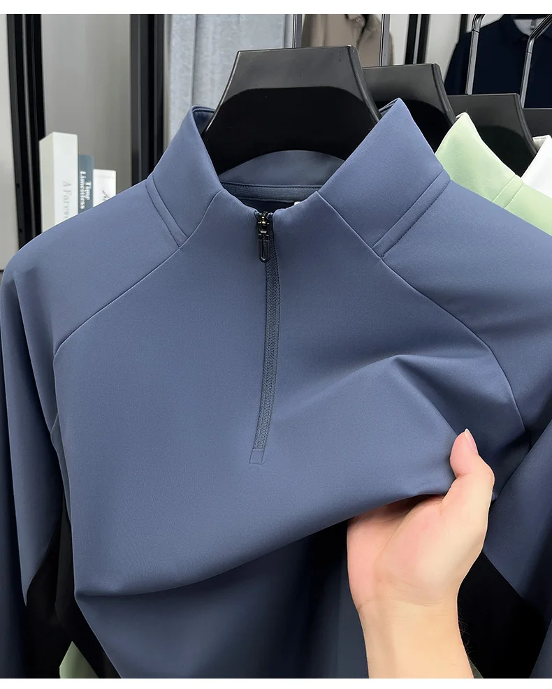 

2025 Popular Sports Long Sleeved T-shirt Men's 7A AntibacterialWrinkle Resistant Base Autumn High Elasticity Stand Up CollarTop