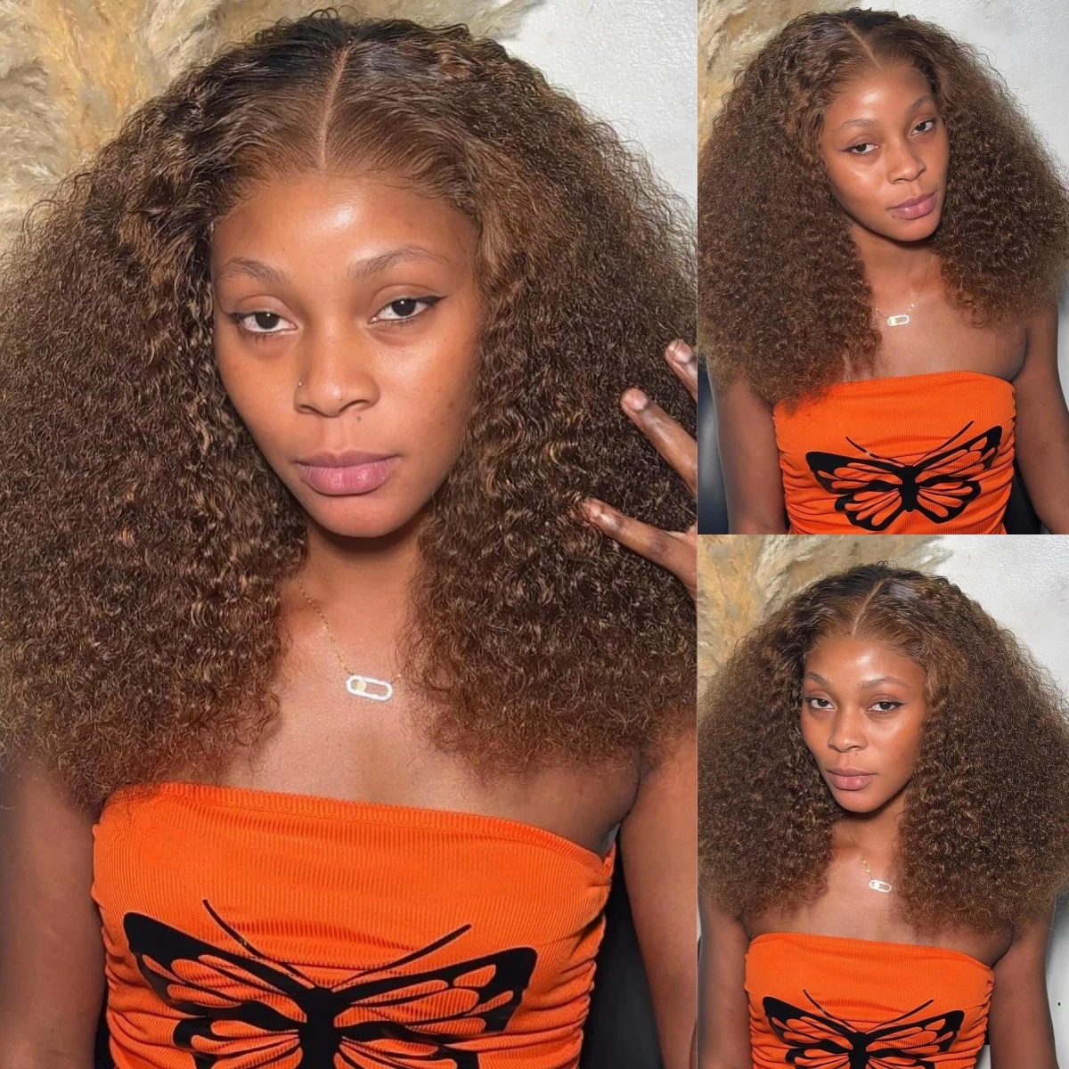 Brown Color Deep Curly Short Bob Wig 200 Density 13x4 Lace Frontal Wigs Brazilian Water Wave Human Hair Wig Preplucked For Women view 2