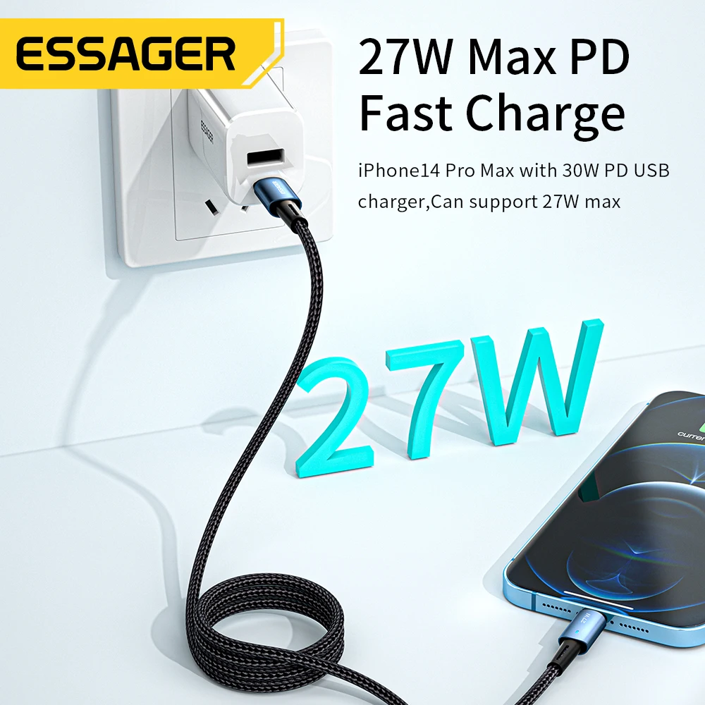 Essager 27W USB C Cable For IPhone 14 13 12 11 pro Max XS 20W Fast Charging Cable Type C To Lighting Date Wire For iPad Macbook