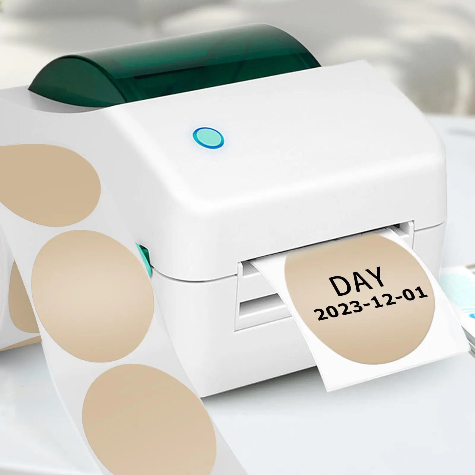 Étiquettes autocollantes bouclées manuscrites auto-adhésives – Feuilles de papier thermique marron et bleu, étiquettes rondes de 2 pouces pour bocaux, bouteilles