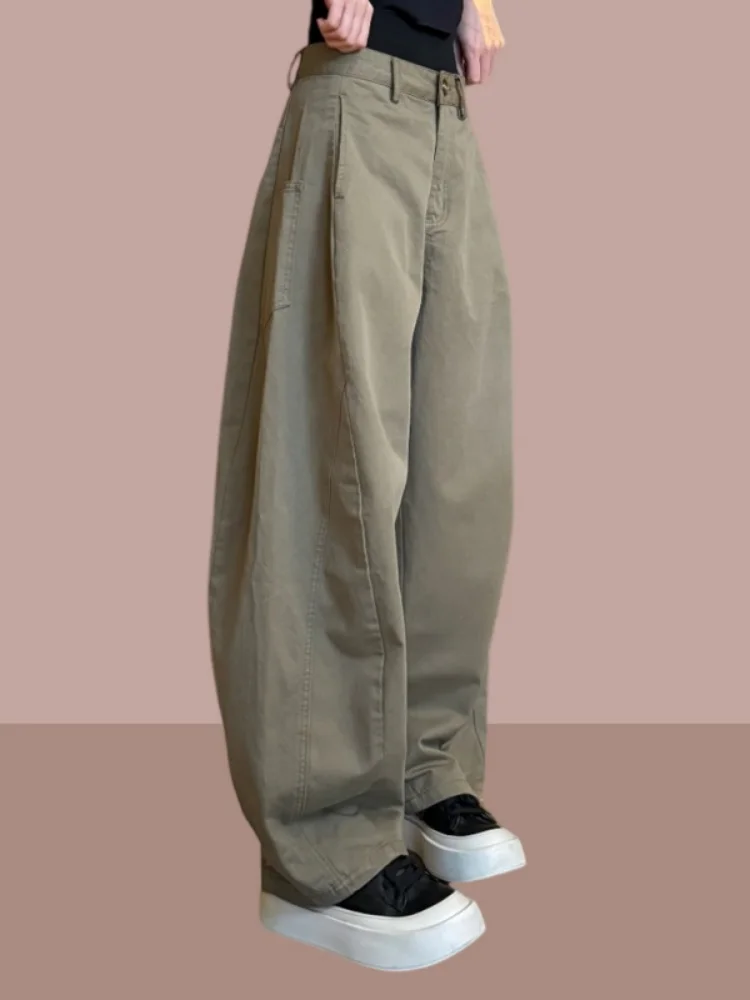 American Retro High Waist Wide Leg Work Pants Women's Casual Pants Spring Autumn 2025 New plus Size Slimming Knife  Pants