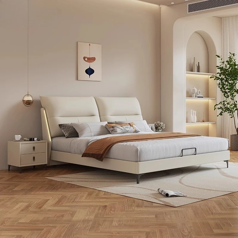 

Leather double bed size apartment soft bag light luxury modern simple Italian wedding bed environmentally friendly solid wood ne
