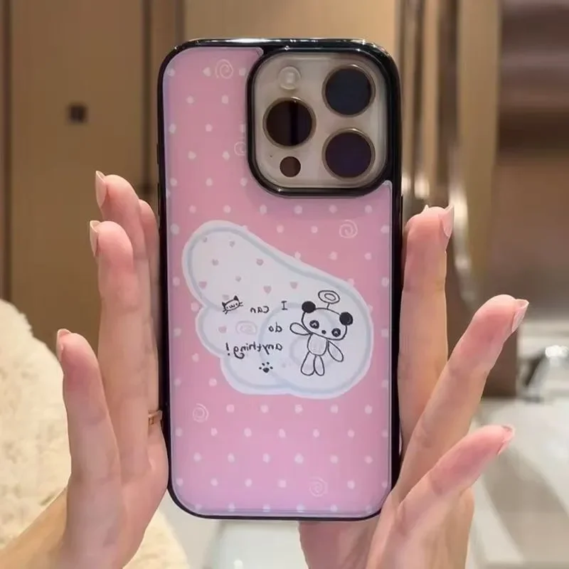 Polka Dot Cute Line Bear Kawaii Cartoon Pink Phone Case For iPhone 17 16 15 14 13 12 11 Pro MAX XR XS 17air 16e 7 8 Plus Cover
