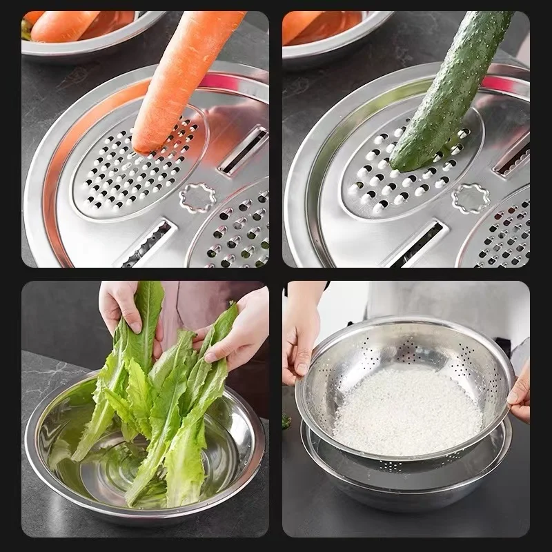 Multi function slicer, fruit and vegetable shredding bowl ,Multifunctional Stainless Steel Sink Drainer Basket  for kitchen