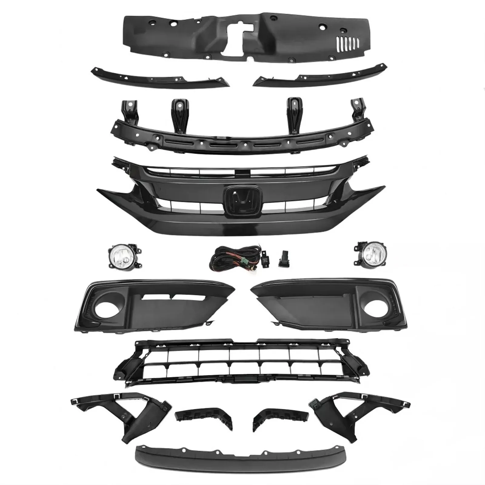 Front Upper Lower Grille Grill Fog lamps Brackets For Honda CIVIC 2019-2021 15pc