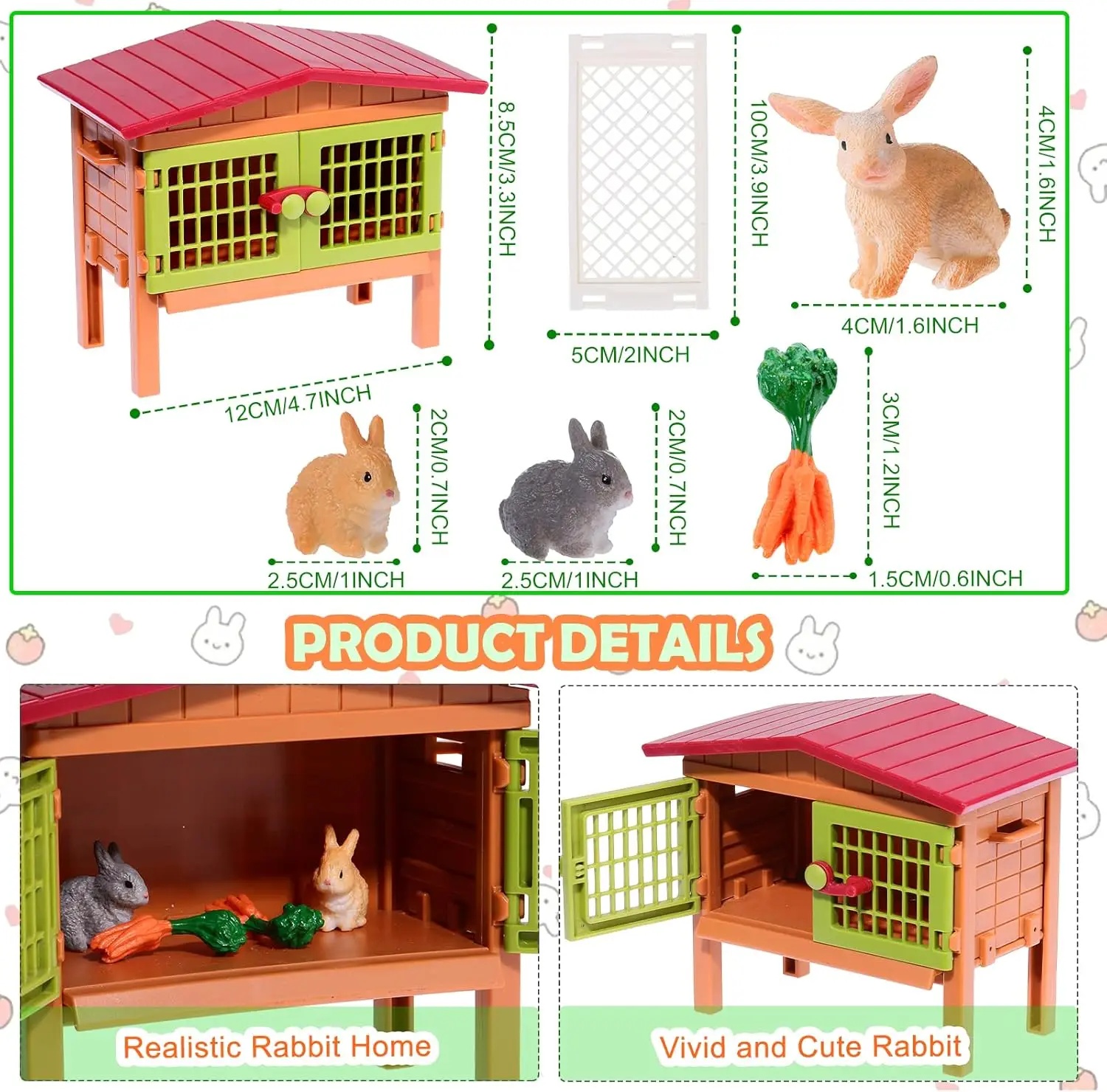 11Pcs Easter Bunny Farm Playset, Farm Animal Figures with Carrot & Rabbit, Educational Learning Toys Kids, Birthday Easter Gift