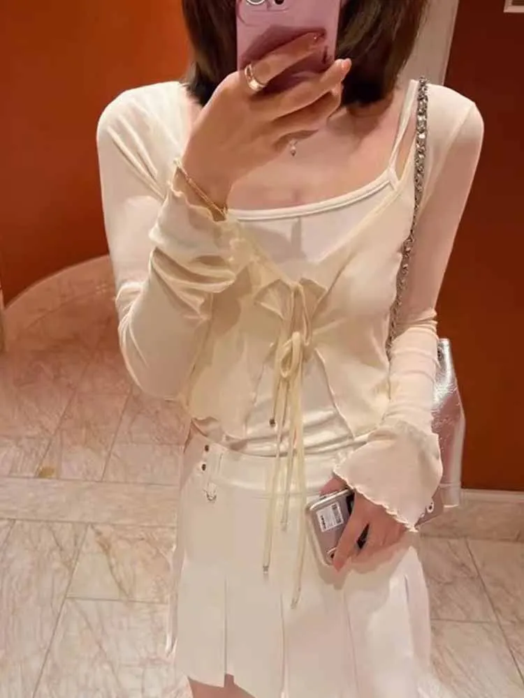 Ice Silk Women's Summer Lightweight Knitted Sun Protection Clothing Shawl Strap Vest Top Long Sleeve Slim Fit Short Coat