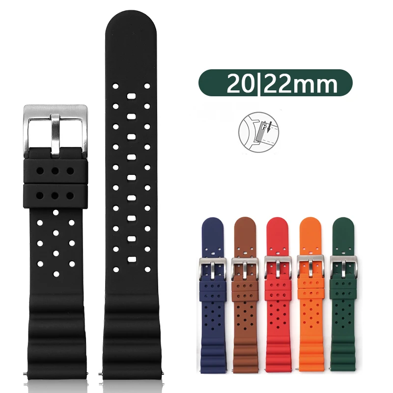 High Tensile Silicone Strap 20mm 22mm Quick Release Sport Waterproof Men Breathable Rubber Replace Bracelet Watch Band for Seiko