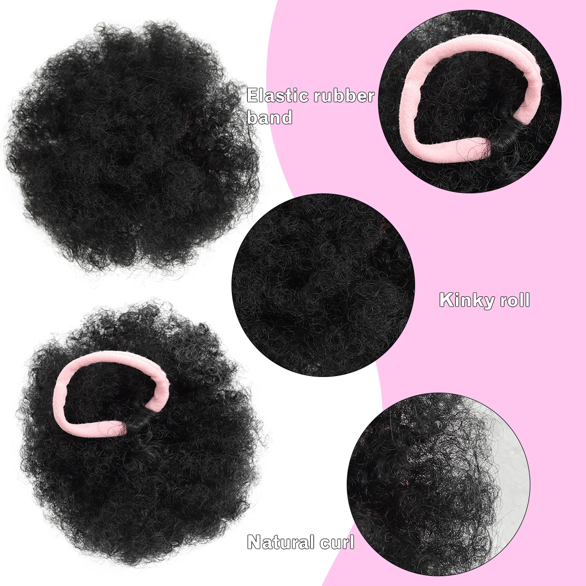 4inch Synthetic Small Afro Puff Drawstring Ponytail Kinky Curly Hair Bun Piece with Clips in Extensions for Women Chignon