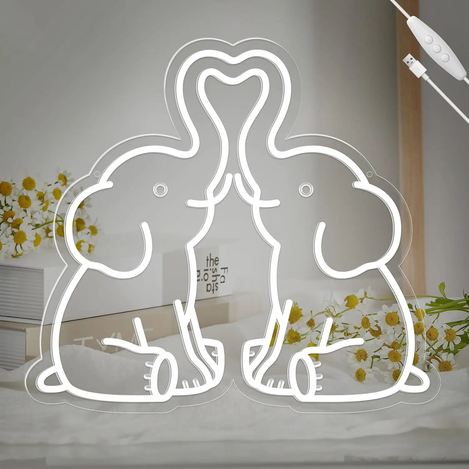 Elephant LED Neon Sign for Wall Decor 5/12V USB Dimmable Living Room Decor for Party Bedroom Wedding Birthday Christmas Gift